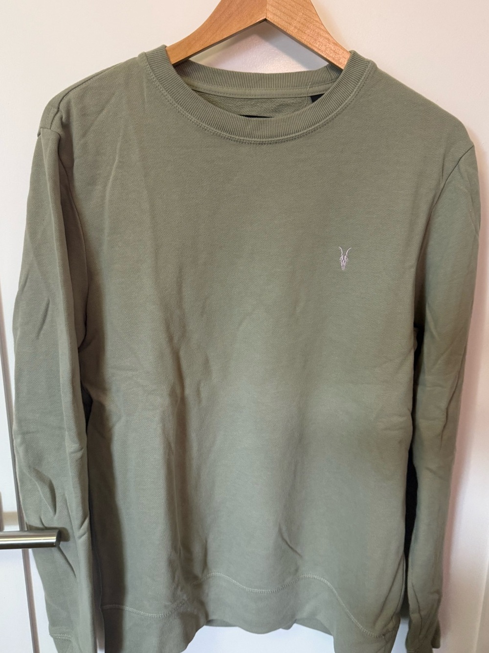Men's All Saints Crewneck Long-Sleeve Shirt in Olive Green